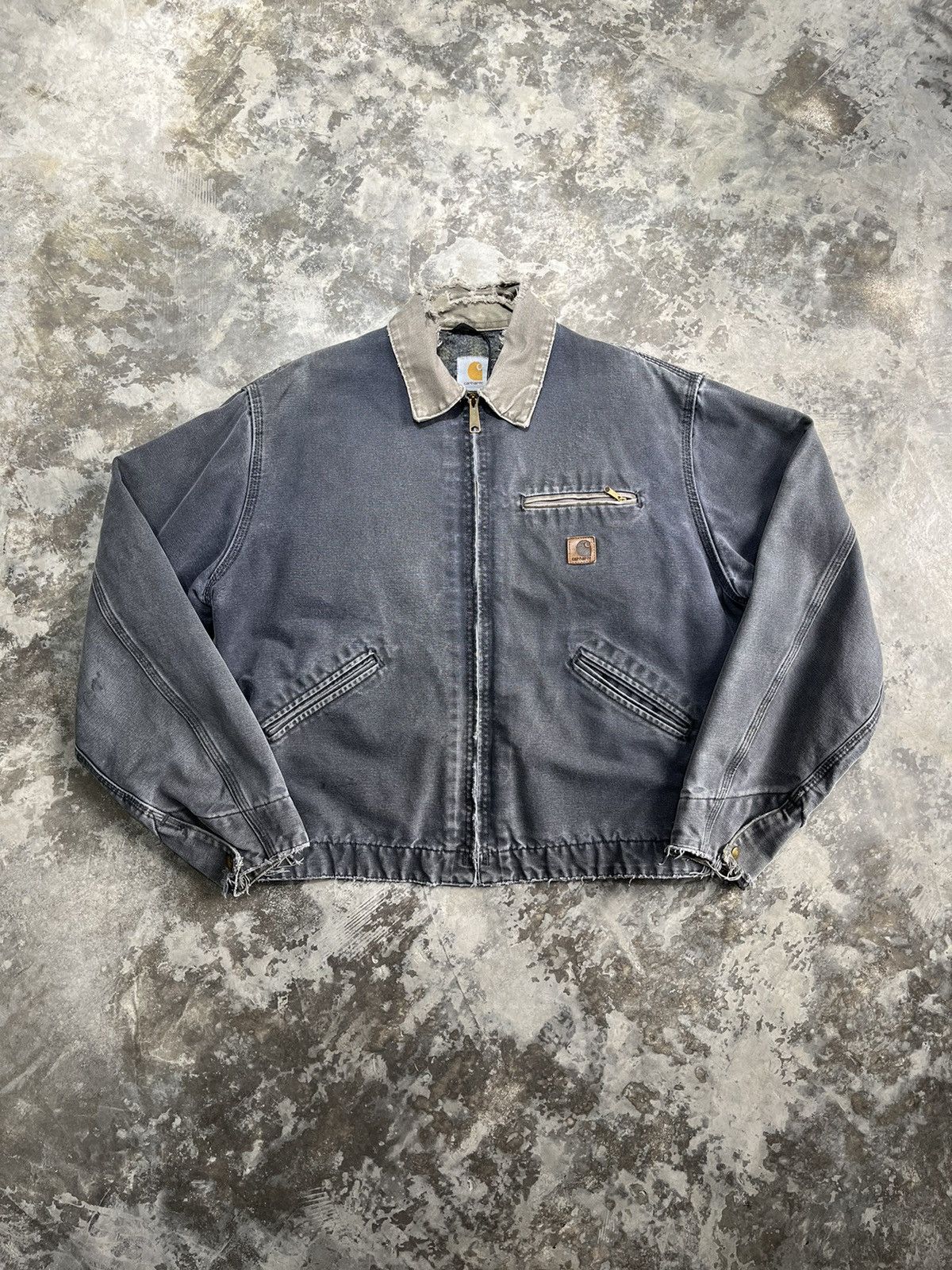 Pre-owned Carhartt X Vintage 90's Grey Faded Carhartt Detroit Jacket In Faded Black