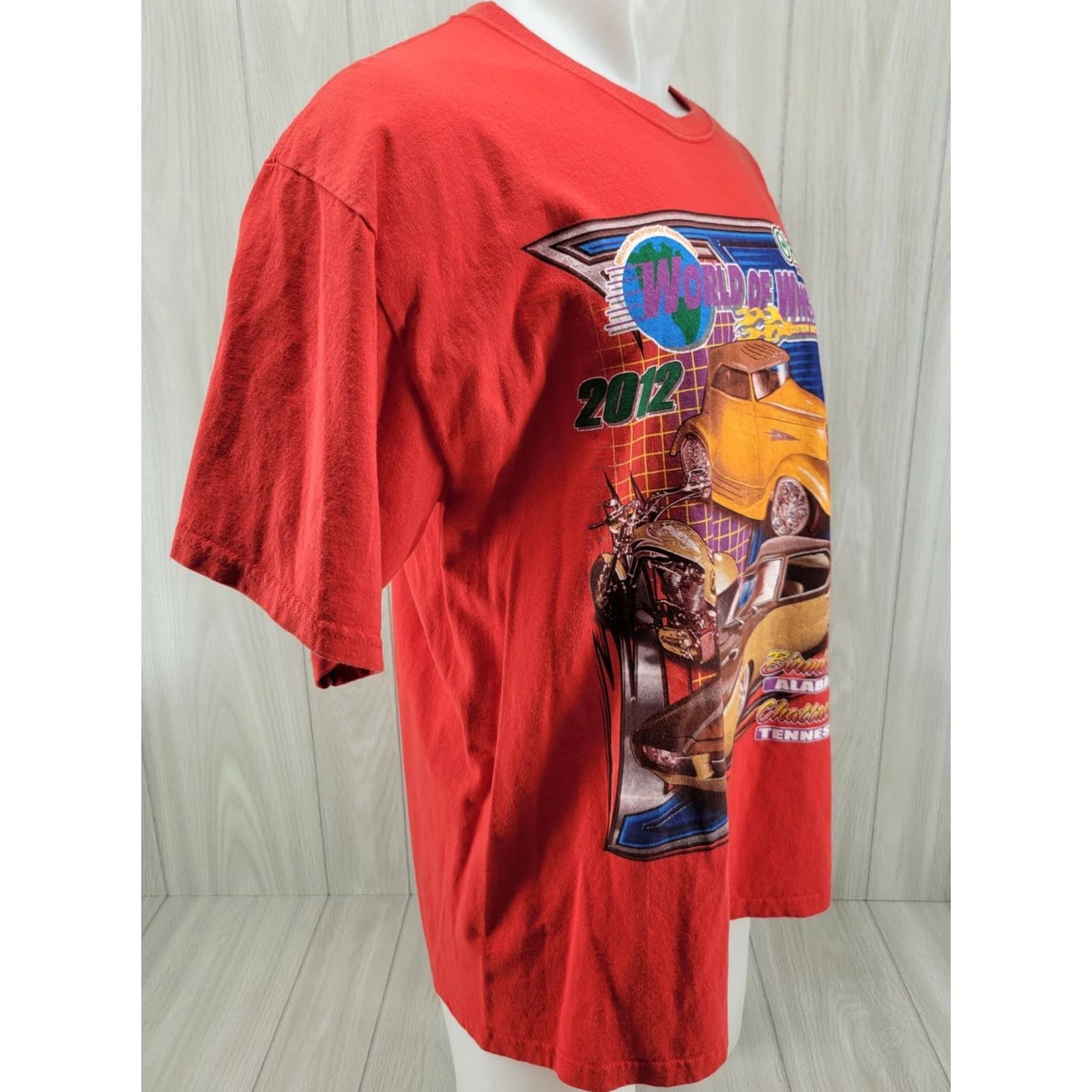 Gildan O'Reilly Shirt Mens XL 2012 World of Wheels Custom Car TN AL Auto Show Red Shirt Mens XL Red Cars Size US XL / EU 56 / 4 - 4 Thumbnail