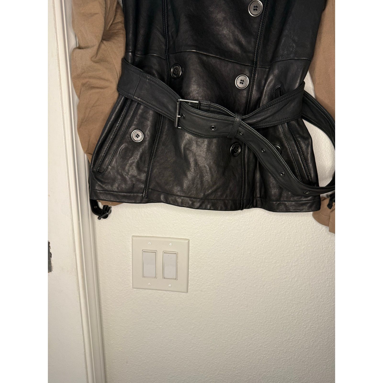 Burberry Burberry Brit Black Brown Leather Cotton Belted Jacket US 4 Size S / US 4 / IT 40 - 9 Thumbnail