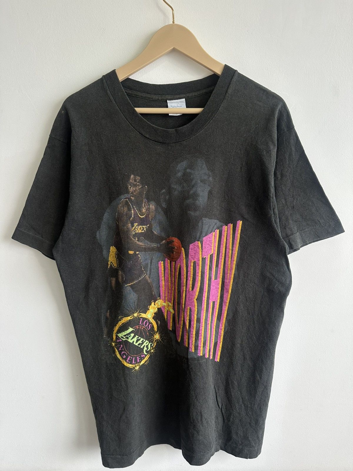 NBA × Salem Sportswear × Vintage Vintage 90’s LA Lakers NBA James Worthy Rap Tees USA RARE Size US L / EU 52-54 / 3 - 2 Thumbnail