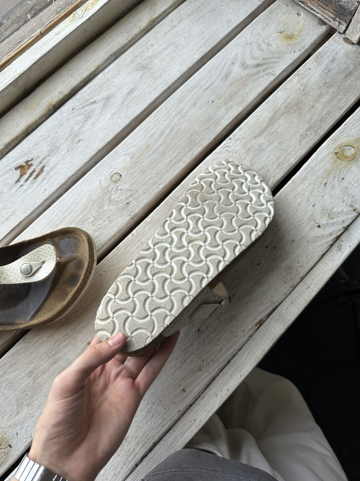 Birkenstock 🚨Vintage Birkenstock 40 beige Luxe Sandals rare slides Size US 10 / IT 40 - 12 Thumbnail