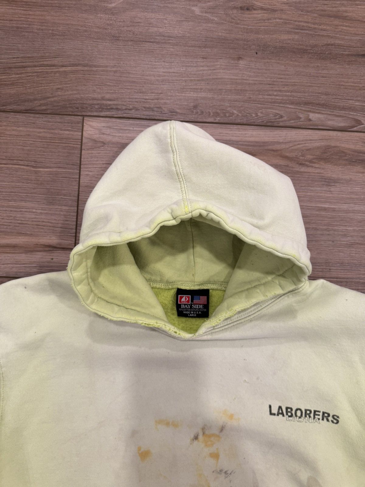 Vintage Vintage lime green distressed laborers hoodie Size US L / EU 52-54 / 3 - 3 Thumbnail