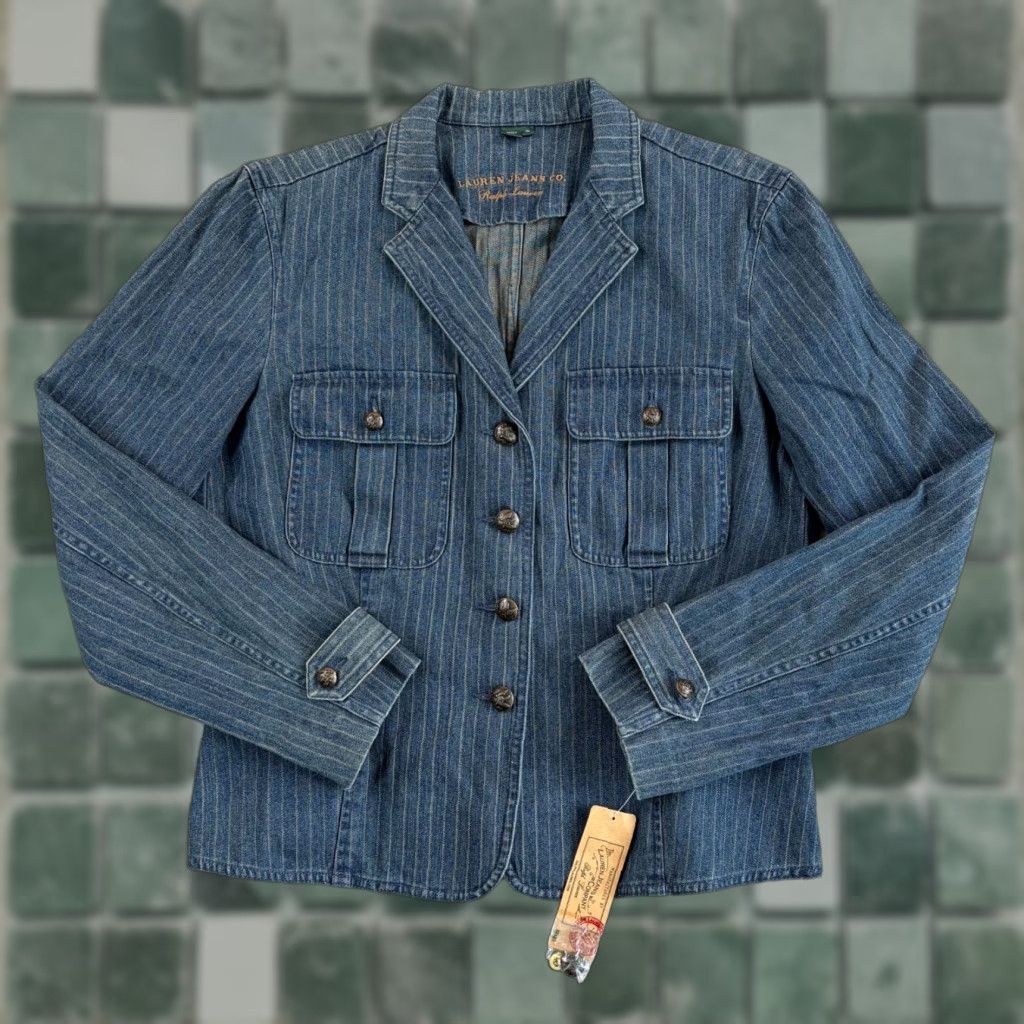 Ralph Lauren VINTAGE Ralph Lauren Denim Jacket Chalkline Indigo XL Women Military Jacket Firemen's Clasps Button Pockets All Seasons Size 40" / US 18 - 1 Thumbnail