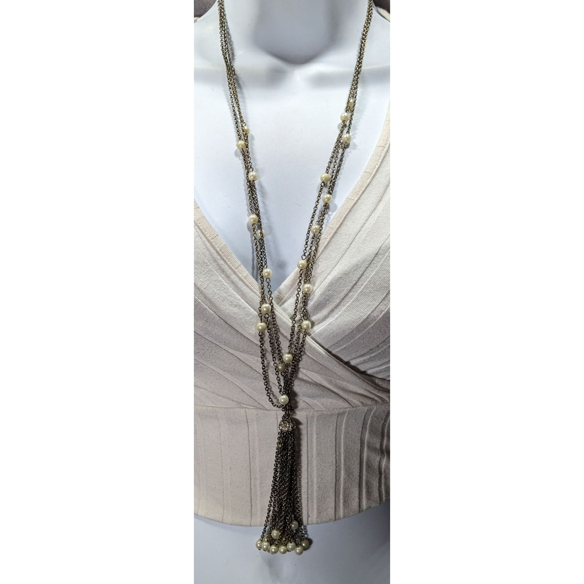 Other Vintage Multistrand Faux Pearl Chain Tassel Necklace With Rh Size ONE SIZE - 2 Thumbnail