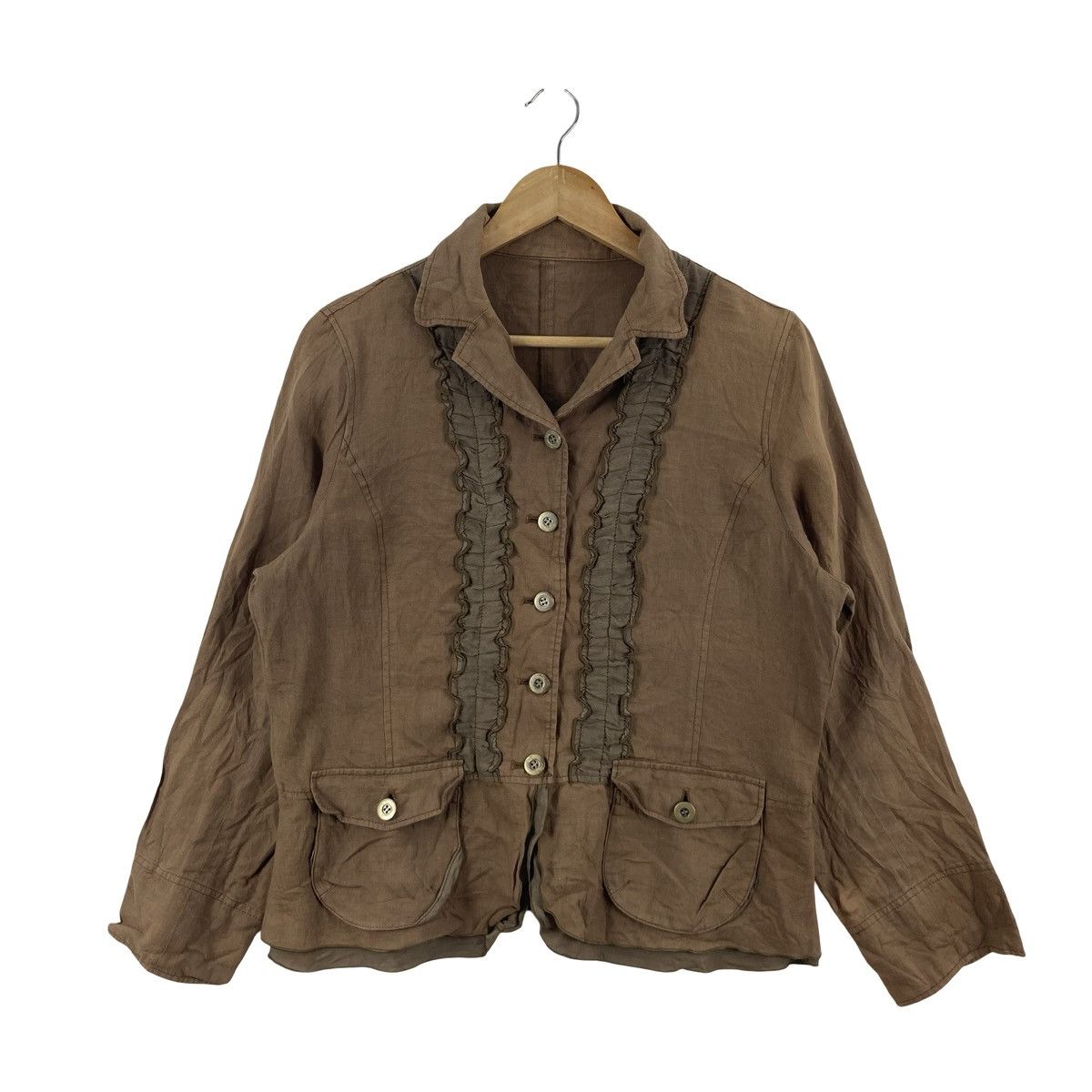 Vintage Vintage EARTH TONE RUFFLE Trim Jacket Button Front Casual Size S / US 4 / IT 40 - 4 Thumbnail
