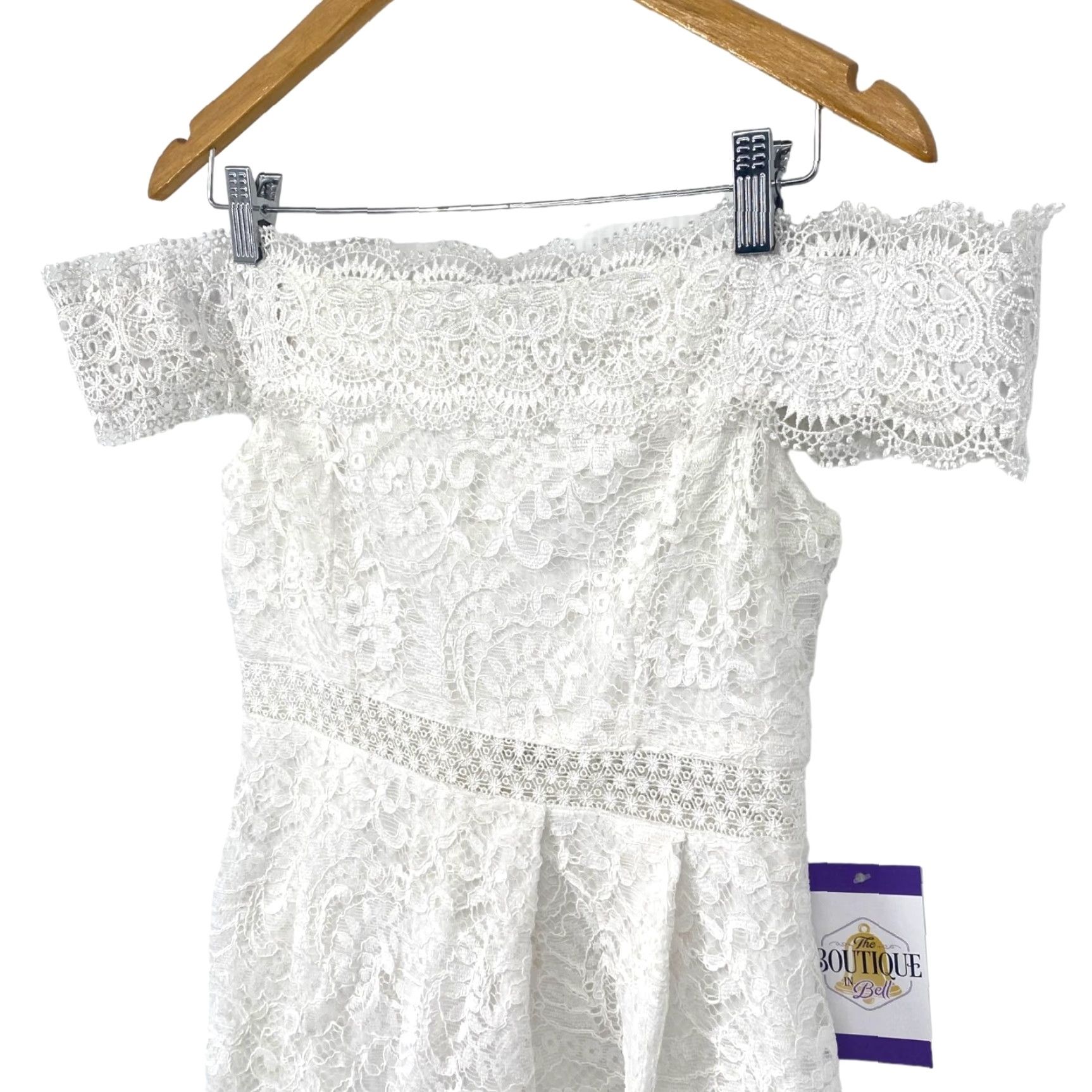 Francescas M White Lace Mini Dress Fit & Flare Off Shoulder Zip Lined  Womens M Dress