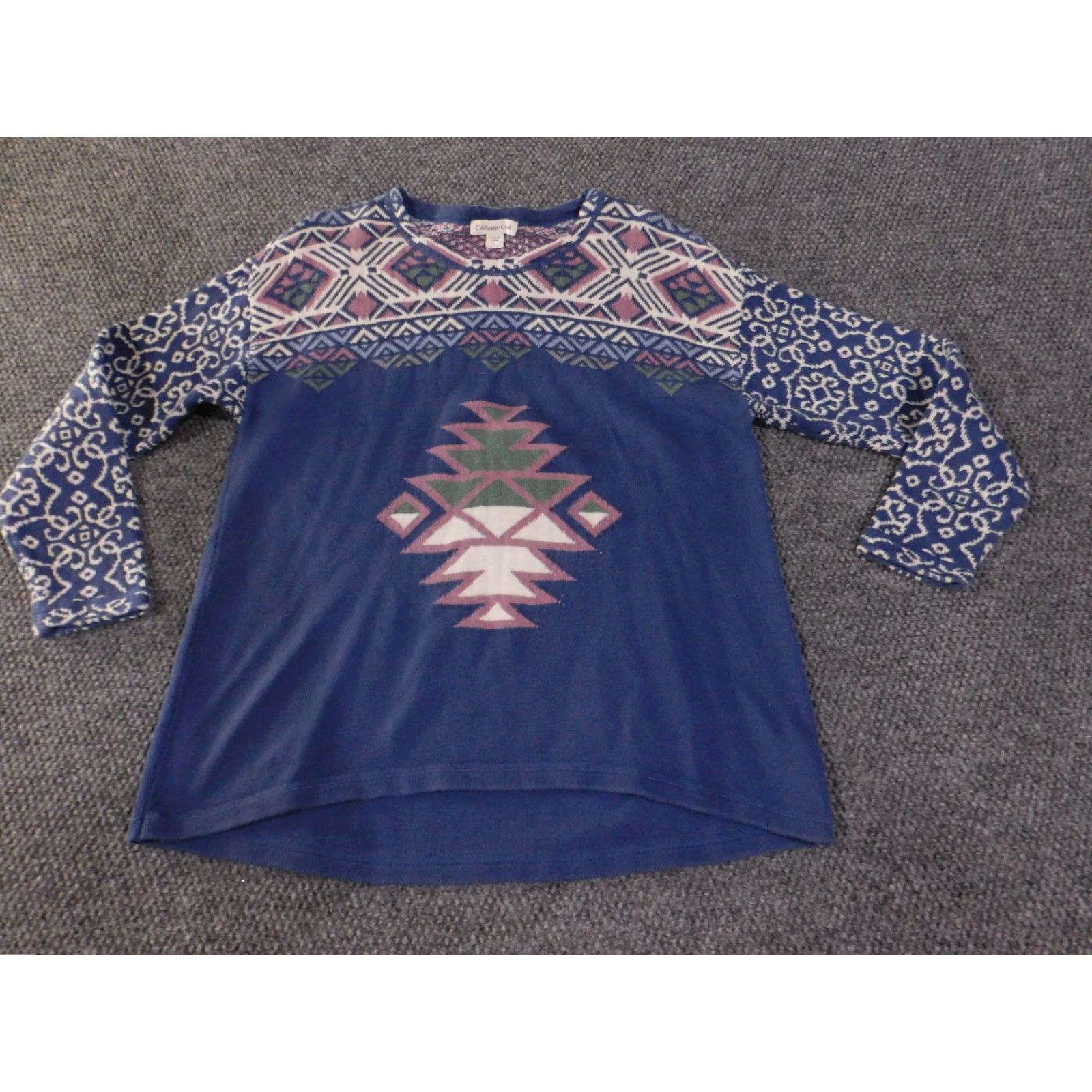 Coldwater Creek Coldwater Creek Sweater Womens Large Blue Multicolor Aztec Geometric Knit Crew Neck Long Sleeve Pullover Casual Winter Spring Fall Size L / US 10 / IT 46 - 3 Thumbnail