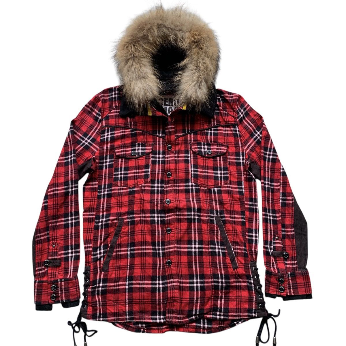 Cero Nias Fur Double Layerd Plaid Punk Gothic Style Jacket