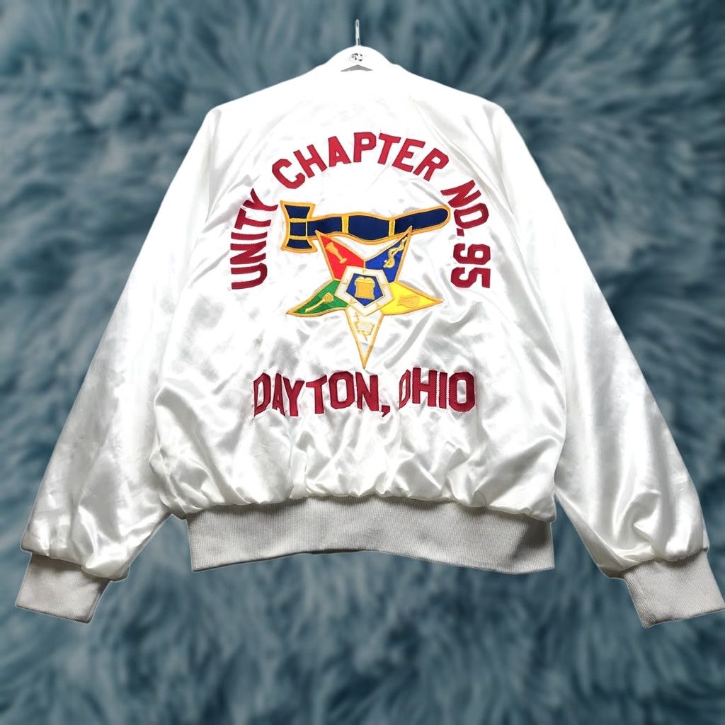 Vintage VINTAGE Bomber Jacket Mens XL Gray Auburn OES Unity Chapter No. 95 Nylon Embroidered Pockets | 70s Casual Lightweight Size US XL / EU 56 / 4 - 1 Thumbnail