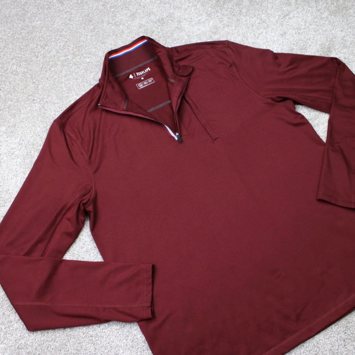 Vintage Fourlaps Mens Sweatshirt Red 1/4 Zip Long Sleeve Pullover Polyester Spandex Crew Neck L/S Size US M / EU 48-50 / 2 - 6 Thumbnail