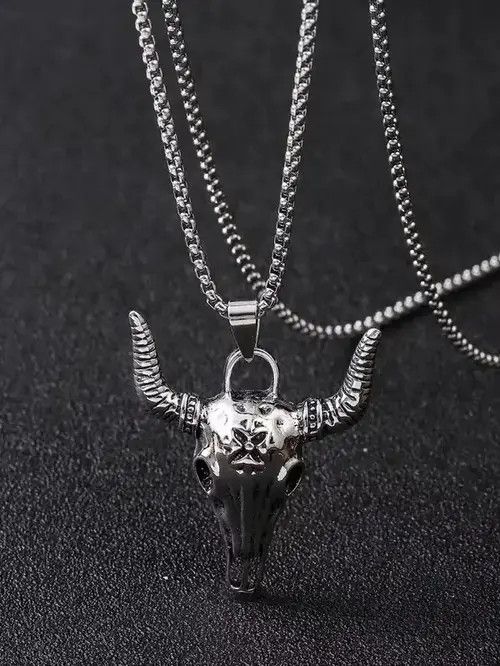 Archival Clothing x Jewelry Bull Head Charm Necklace in Silver, Men's