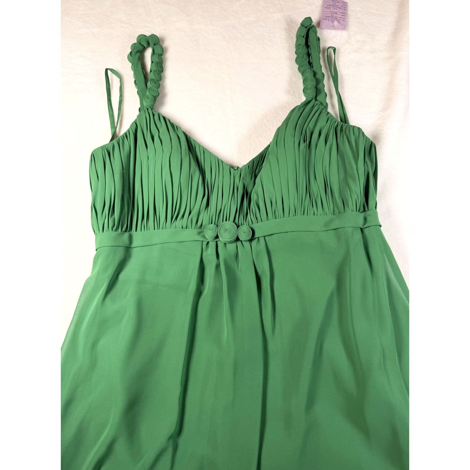 Vintage Liz Fields Dress Womens 14 Green Chiffon Sweetheart Strappy Maxi Formal Gown Size XL / US 12-14 / IT 48-50 - 3 Thumbnail