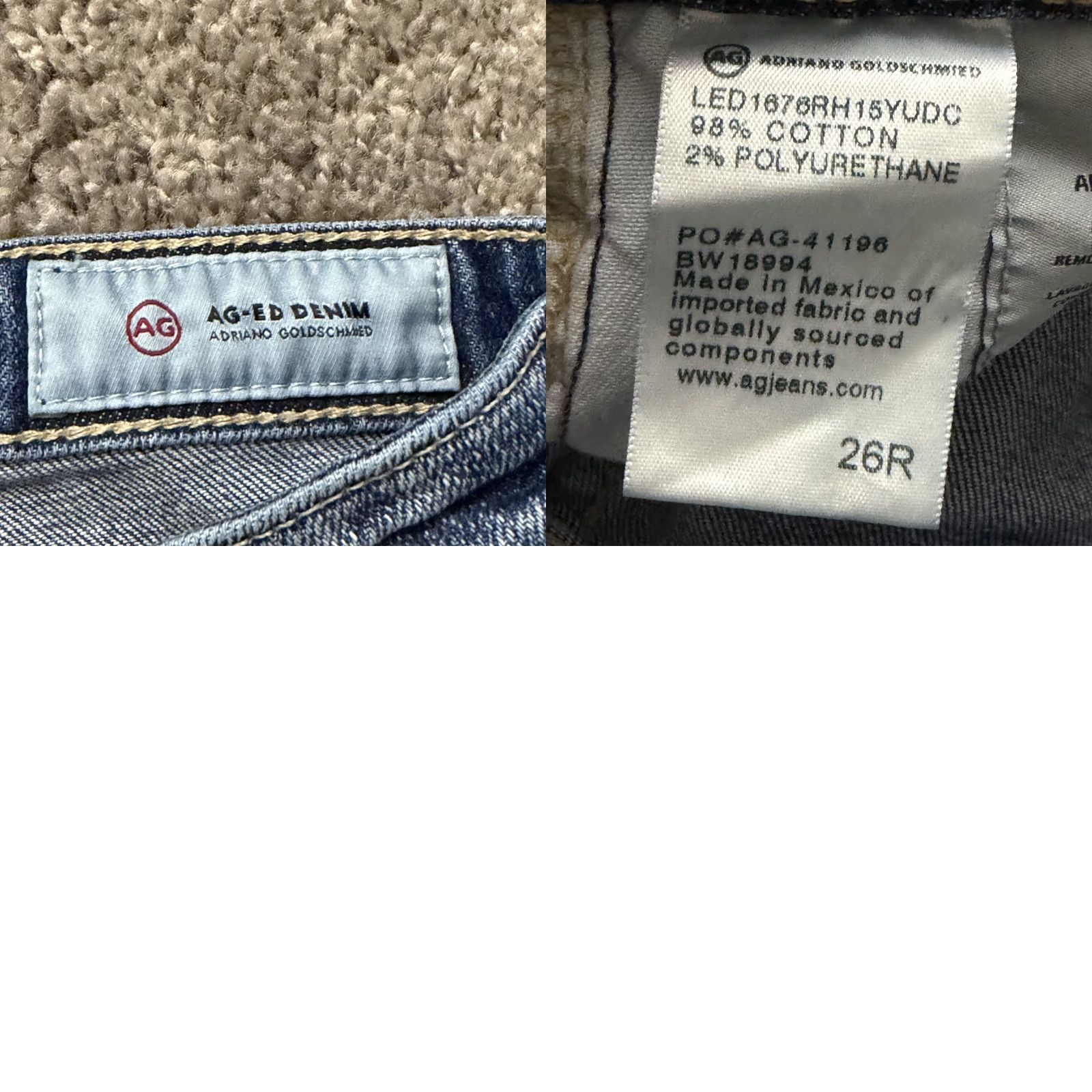 Vintage AG Adriano Goldschmied Jeans Womens 26 Tapered High Waisted Phoebe 24x27 Blue Denim Cotton Blend Regular Rise Distressed Pockets Logo 90s? Size 26" / US 2 / IT 38 - 9 Thumbnail