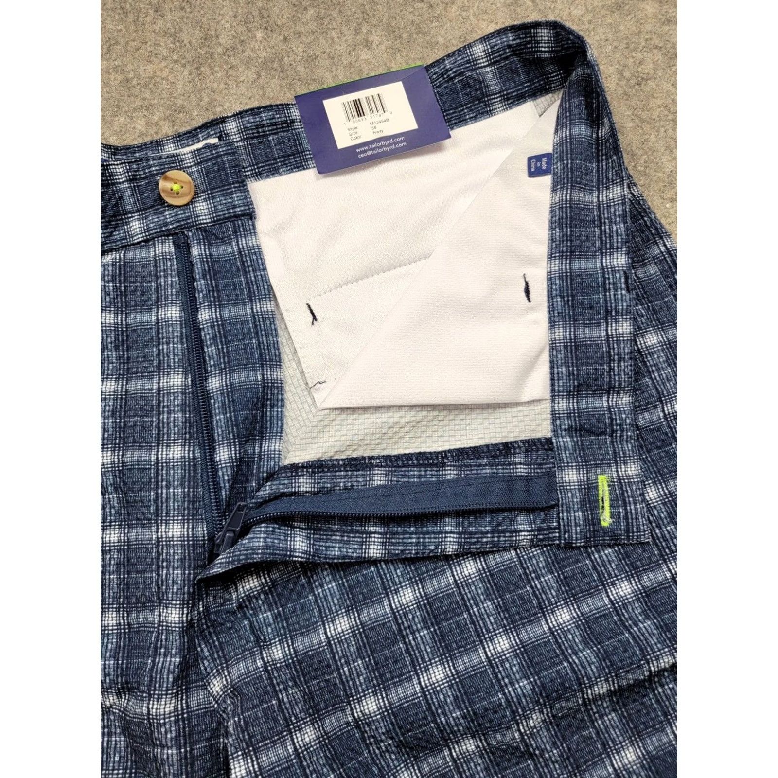 Tailorbyrd Tailorbyrd Golf Shorts Mens 38 Blue Plaid 8'' Inseam Bermuda NWT Moisture Wicking UV Pockets Casual Travel Sport Outdoor Polyester Spandex Front Flat Size US 38 / EU 54 - 5 Thumbnail