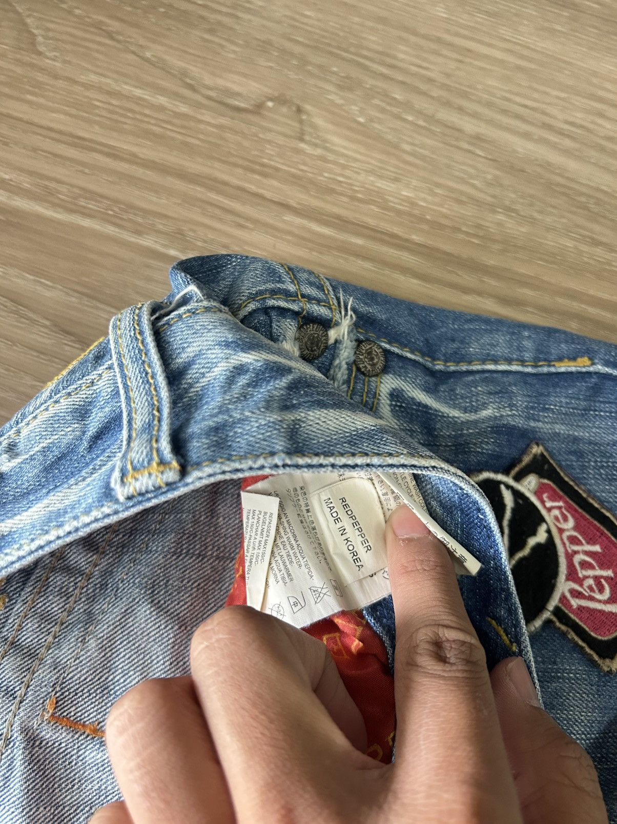 Japanese Brand Red Pepper Jeans Embroidered Skull Patch Distres Denim Flare Size US 29 - 10 Thumbnail