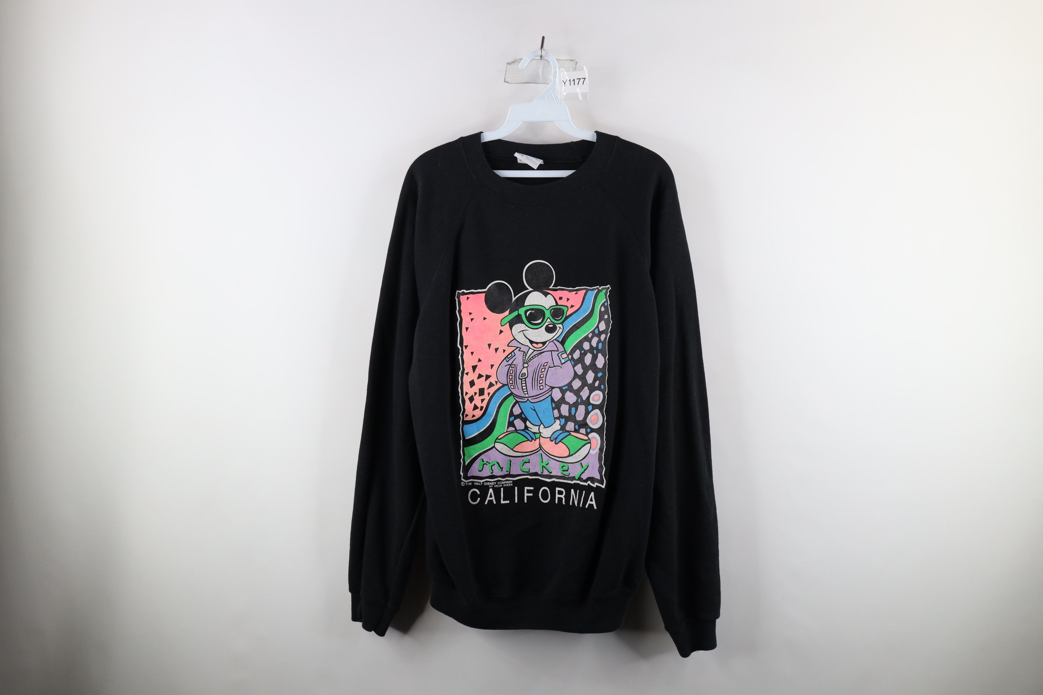 image of Hanes x Vintage 80's Disney Mouse California Crewneck Sweatshirt in Black, Men's (Size XL)