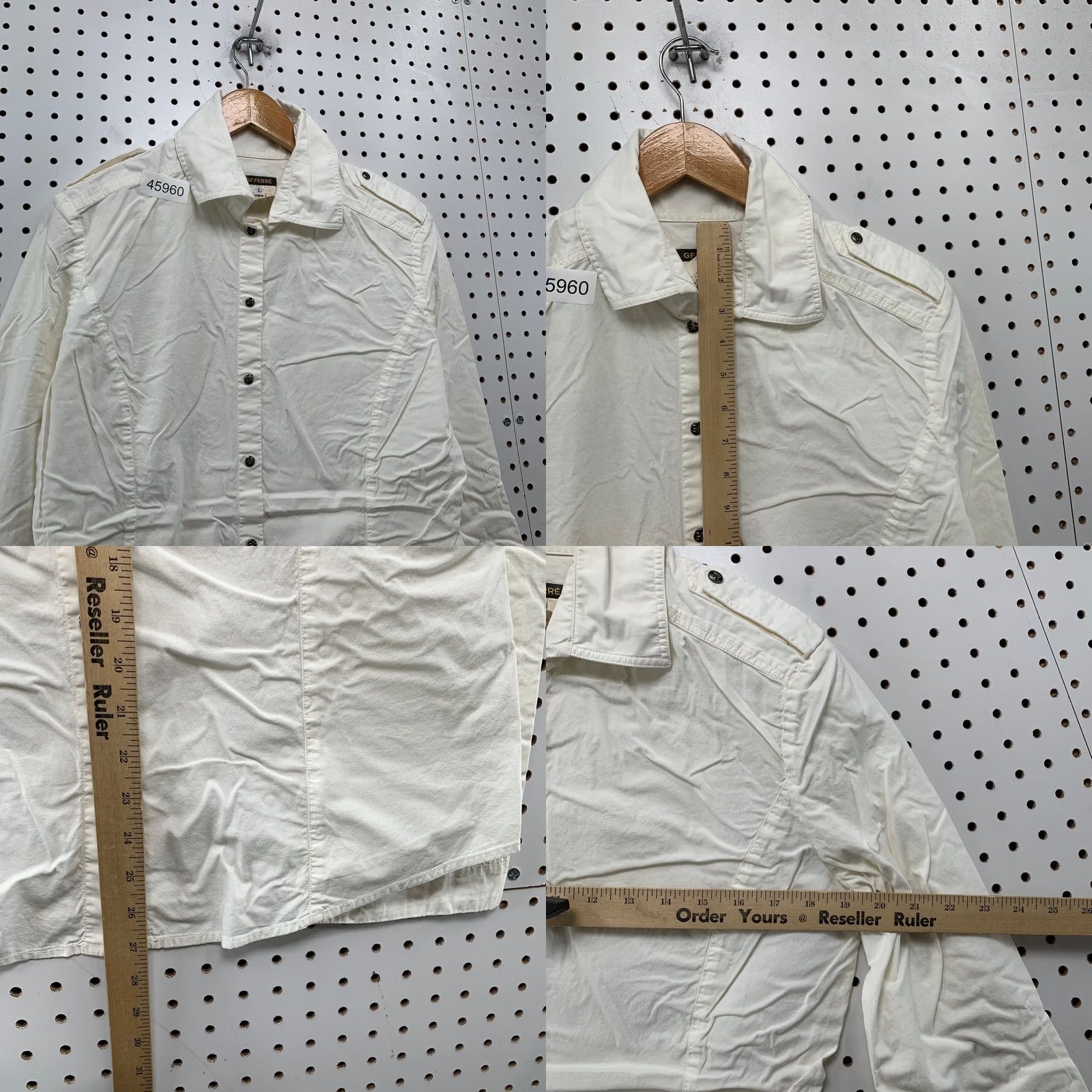 Vintage Gfferre Button Top Womens Large Studded Snap White Long Sleeve Made Italy Shirt Womens L White Studded Button-Up Size L / US 10 / IT 46 - 8 Thumbnail