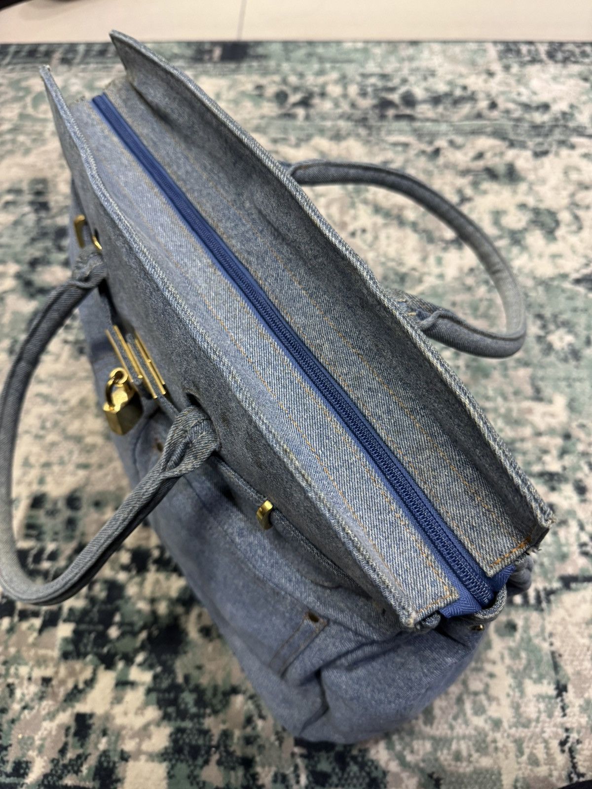 Handmade VINTAGE DENIM HANDMADE BIRKIN STYLE HANDBAG Size ONE SIZE - 10 Thumbnail