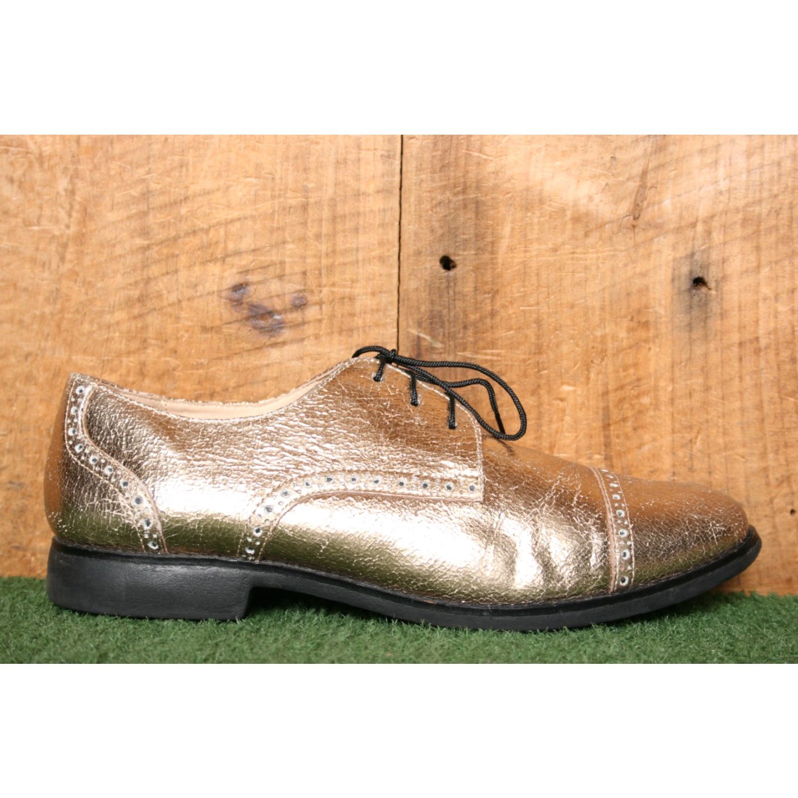 Cole Haan VINTAGE COLE HAAN Gramercy Gold Crackled Leather Brogue Cap Toe Oxford Women's 9.5 B Size ONE SIZE - 2 Thumbnail