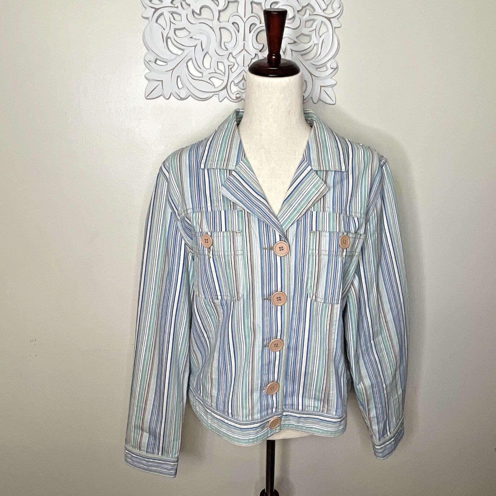 Other KIM ROGERS size L Denim Jacket BLUE GREEN Striped COTTON Size L / US 10 / IT 46 - 1 Thumbnail