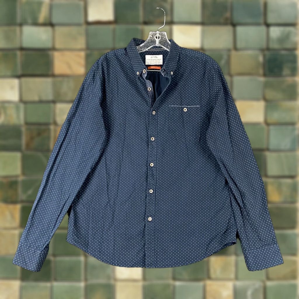 Denime DENIM & FLOWER Men's Button Up Shirt, Polka Dot, Long Sleeve, Size M, Blue, Floral Theme Size US M / EU 48-50 / 2 - 1 Thumbnail