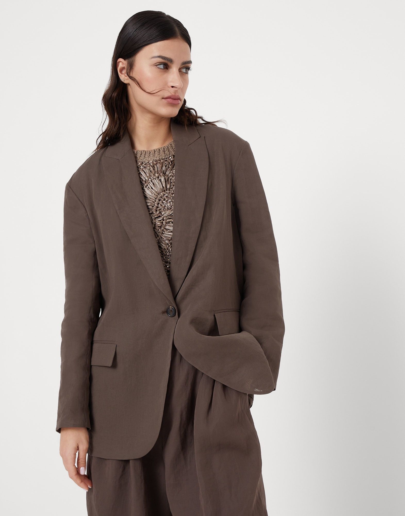 Brunello Cucinelli o1w1db10825 Woven Jacket Wool in Dark Brown Size XL / US 12-14 / IT 48-50 - 1 Thumbnail