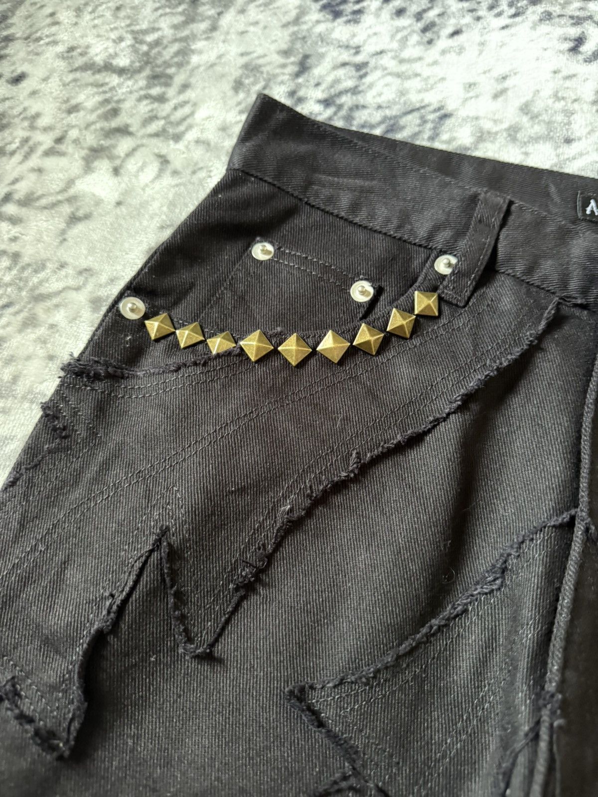 Japanese Brand Amore Pure Jagged Fractured Lightning Studded Flared Jeans Size US 27 - 5 Thumbnail