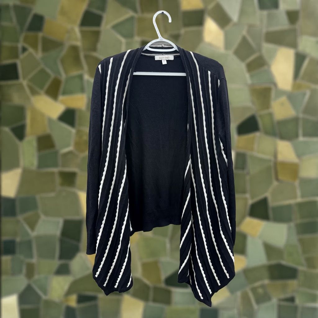 Ellen Tracy Ellen Tracy Cardigian Womens Size XS Black White Strip Long Sleeve Open Front Size XS / US 0-2 / IT 36-38 - 1 Thumbnail
