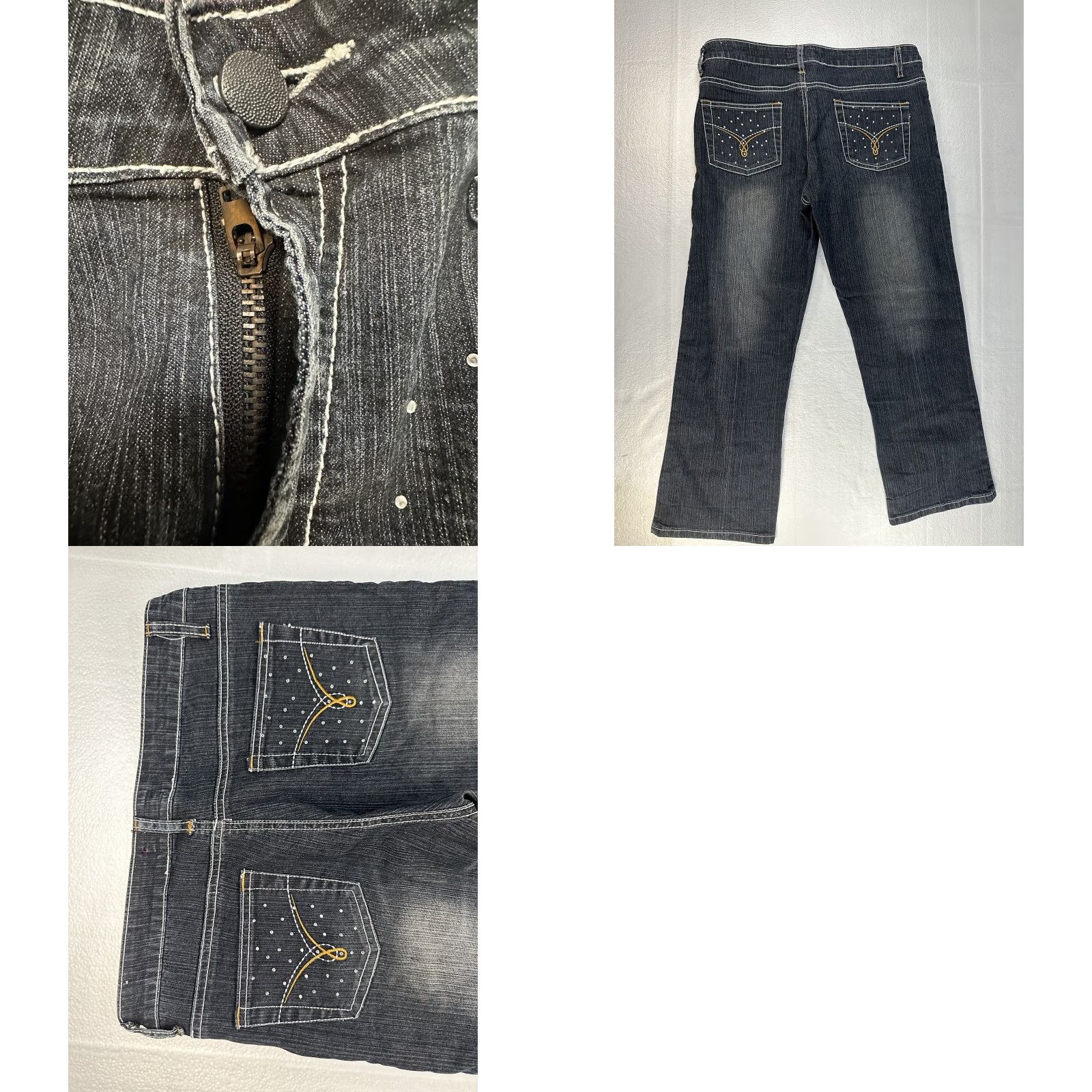 Vintage Jenny Jo Womens Dark Wash Capri Jeans With Rhinestone Accents Gems / Rhinestones Capri Jeans Women M Dark Blue 90s? Size 32" / US 10 / IT 46 - 9 Thumbnail