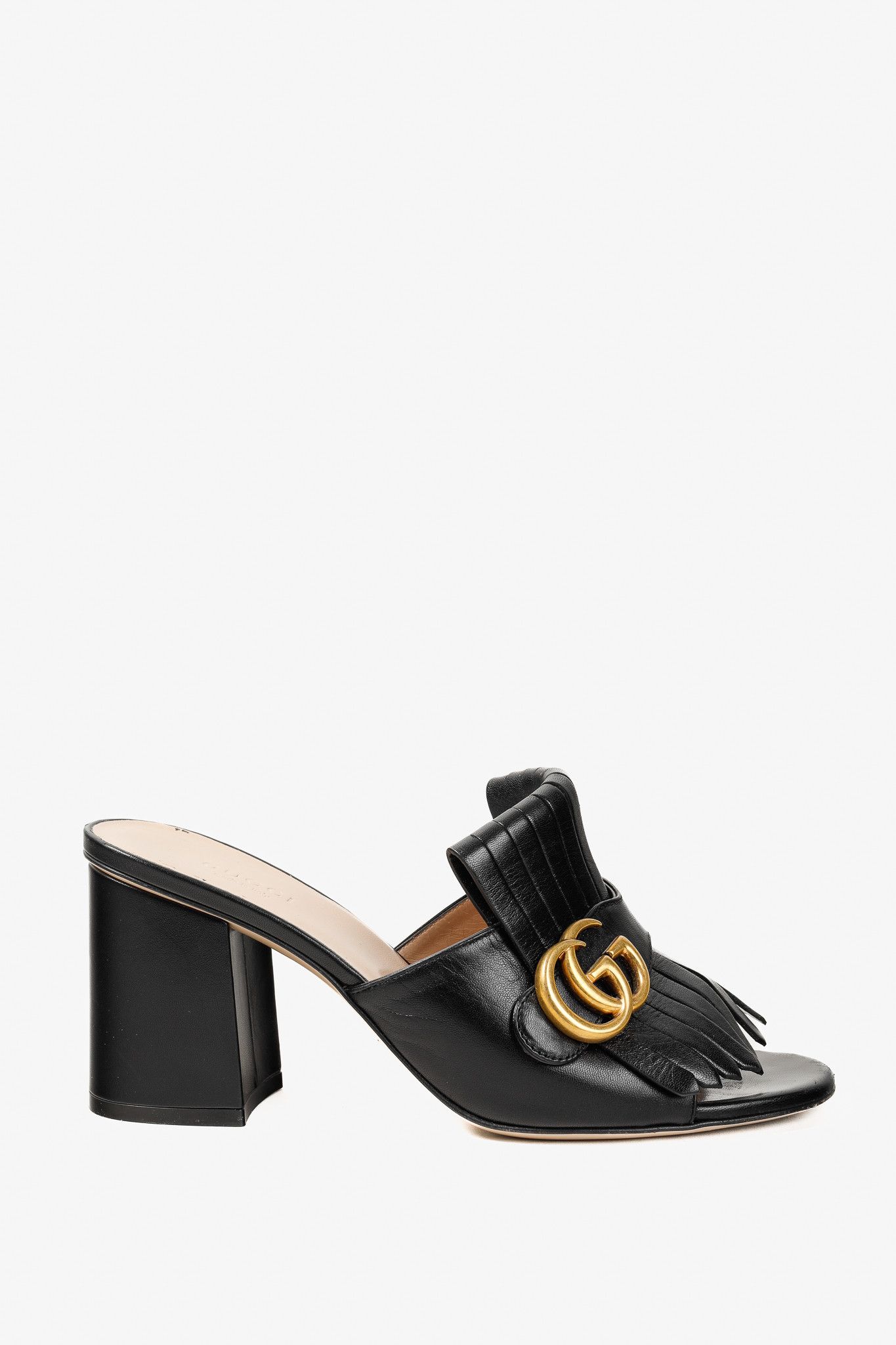 Gucci Gucci Malaga Kid GG Marmont Fringe Slide Block Heel Sandals Size US 7.5 / IT 37.5 - 1 Thumbnail