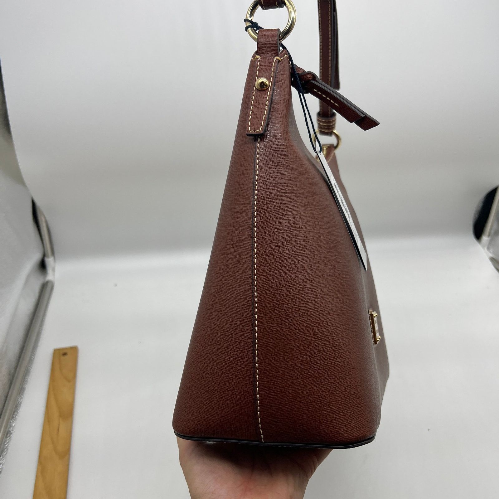 Dooney & Bourke Dooney & Bourke Saffiano Leather Hobo Handbags Amber Brown Size ONE SIZE - 5 Thumbnail