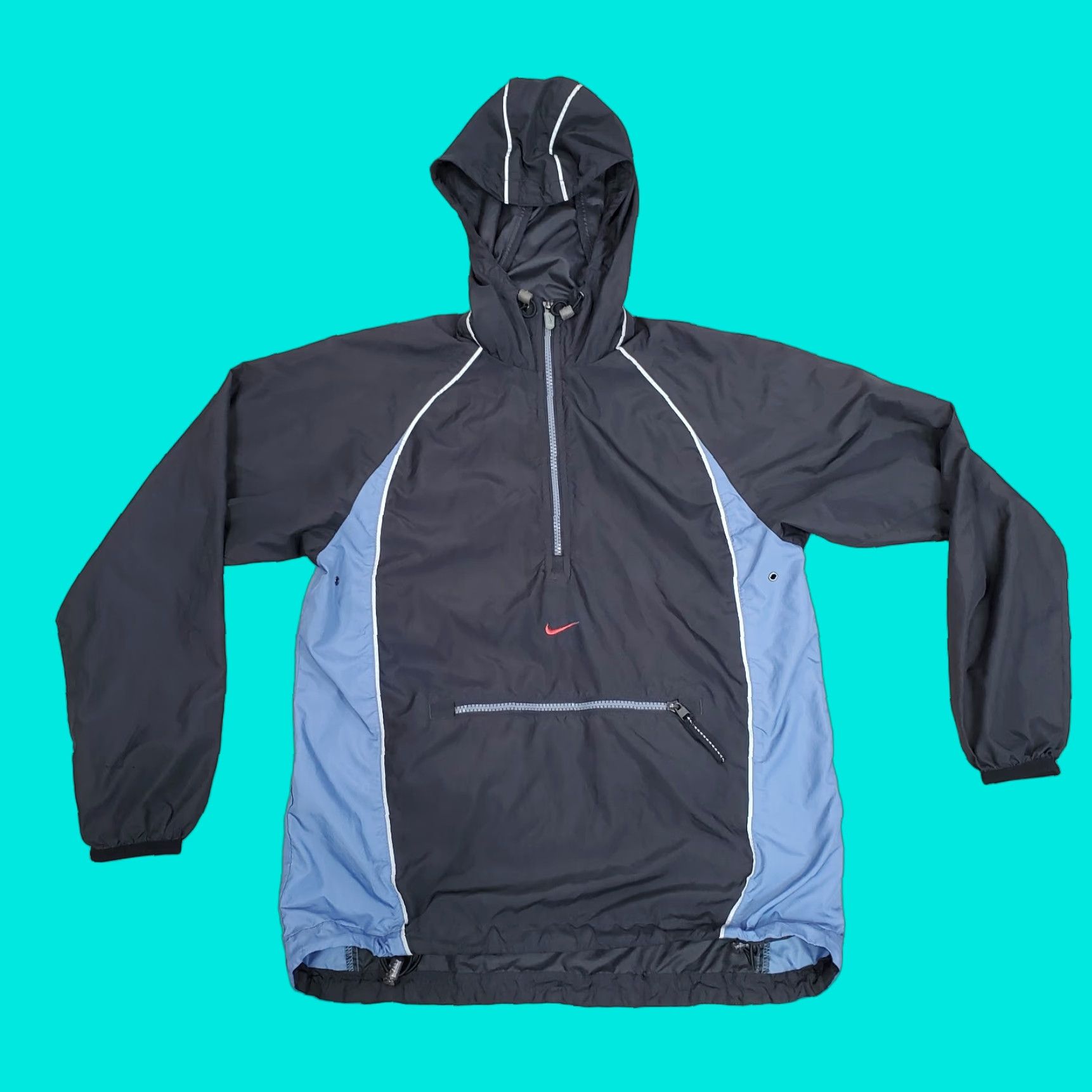 Nike VINTAGE Nike Jacket Womens S Black Blue Windbreaker Pullover Coat 1/2 Zip Logo Pockets Outdoor Windbreaker Jacket Womens S Black Blue Nike Jacket Size S / US 4 / IT 40 - 1 Thumbnail
