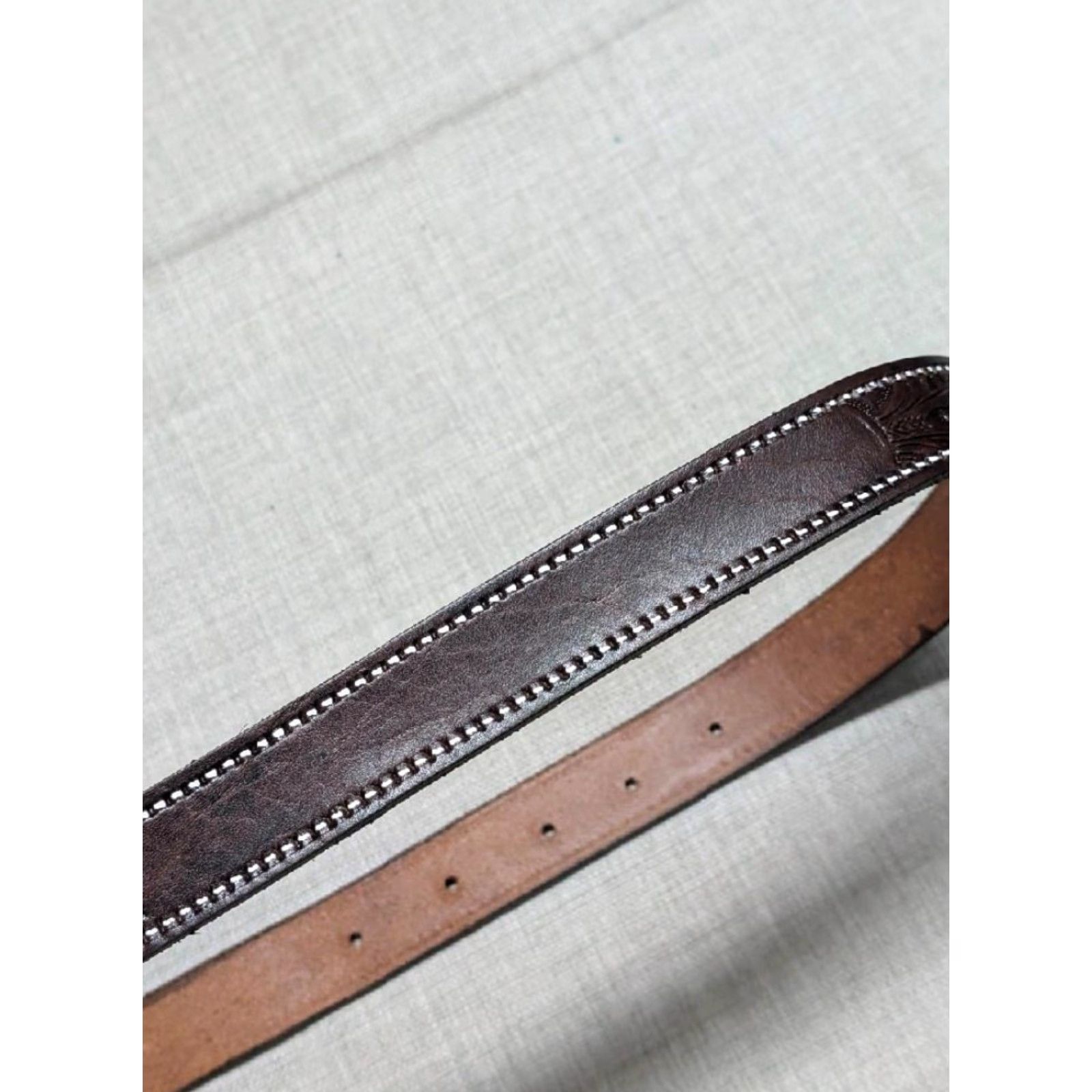 Vintage VINTAGE handcrafted western belt belt Men 34 brown floral leather cowhide buckle 1-3/8" width Size 34 - 7 Thumbnail