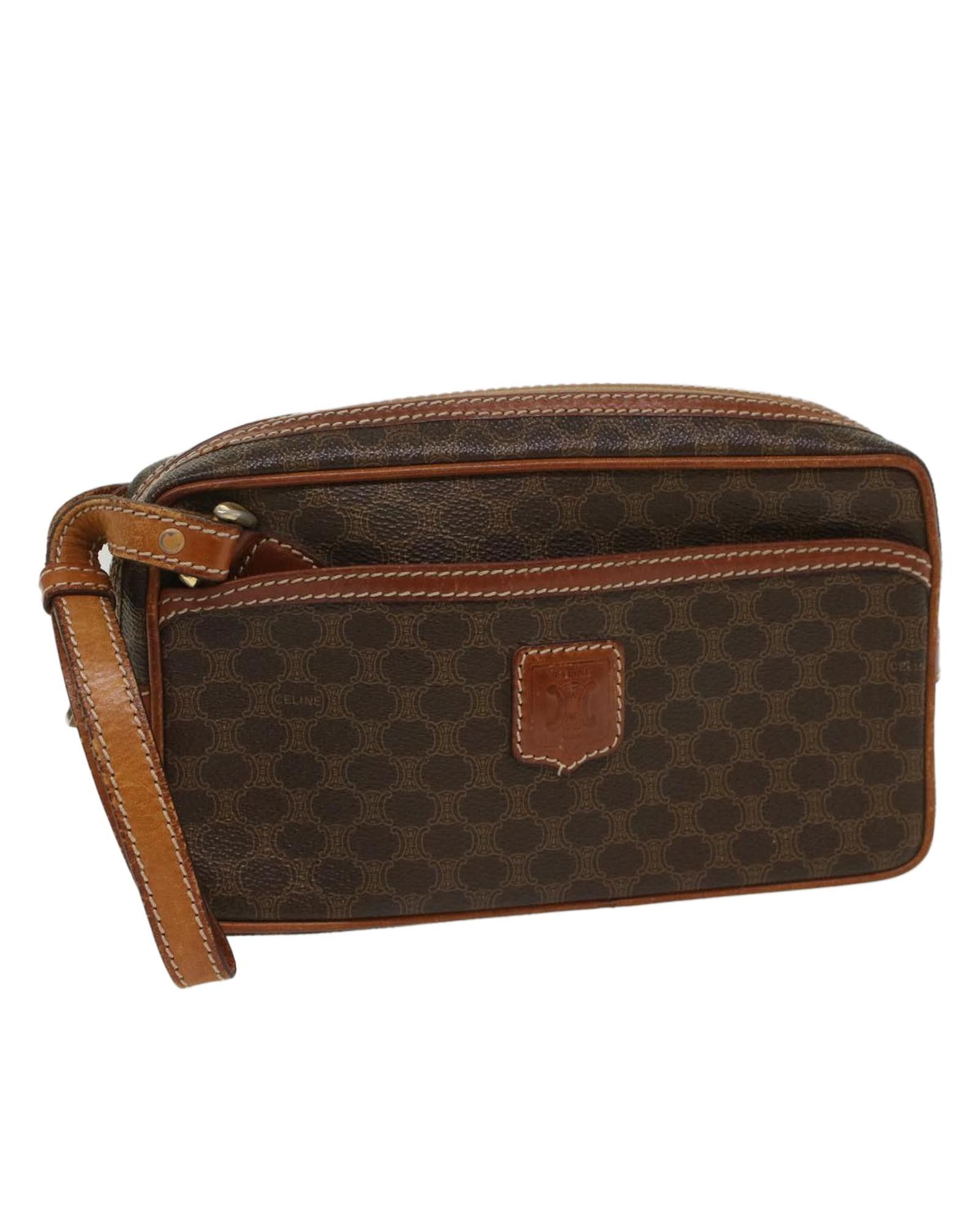 image of Celine Brown Macadam Canvas Clutch Bag, Women's