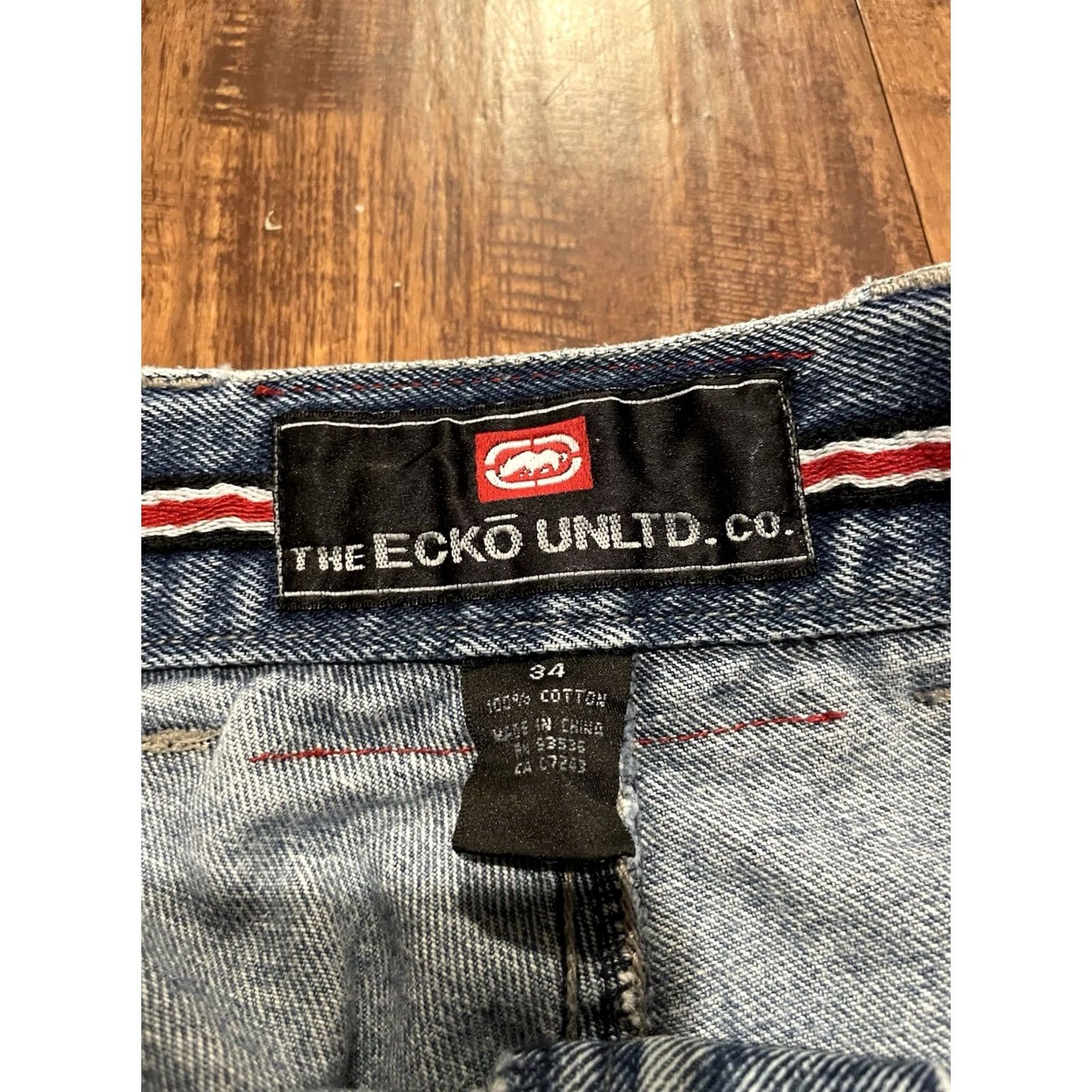 Ecko Unltd. VTG Ecko Unltd Jeans Denim Mens 34 32x28 Wide Leg Loose Fit Blue 90s Y2K F599 Size US 34 / EU 50 - 7 Thumbnail