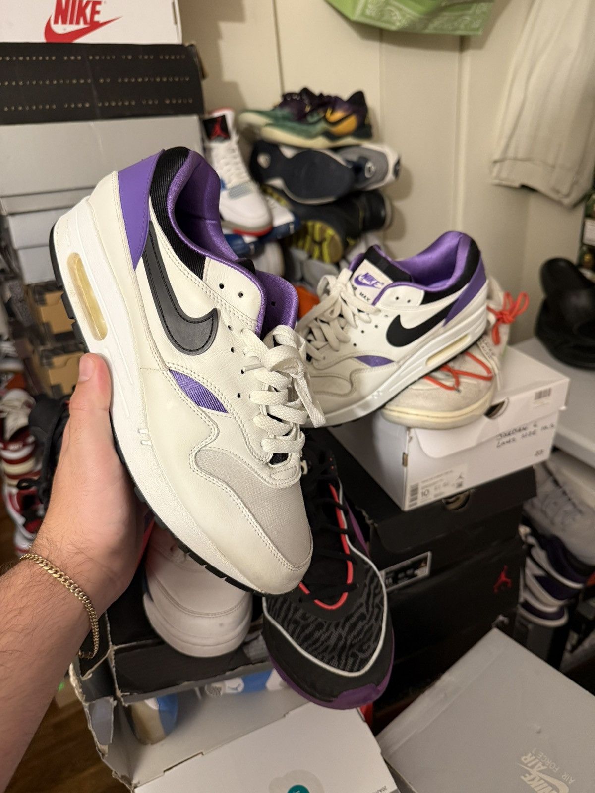 Nike Nike airmax 1 size 9 white & purple Size US 9 / EU 42 - 1 Thumbnail