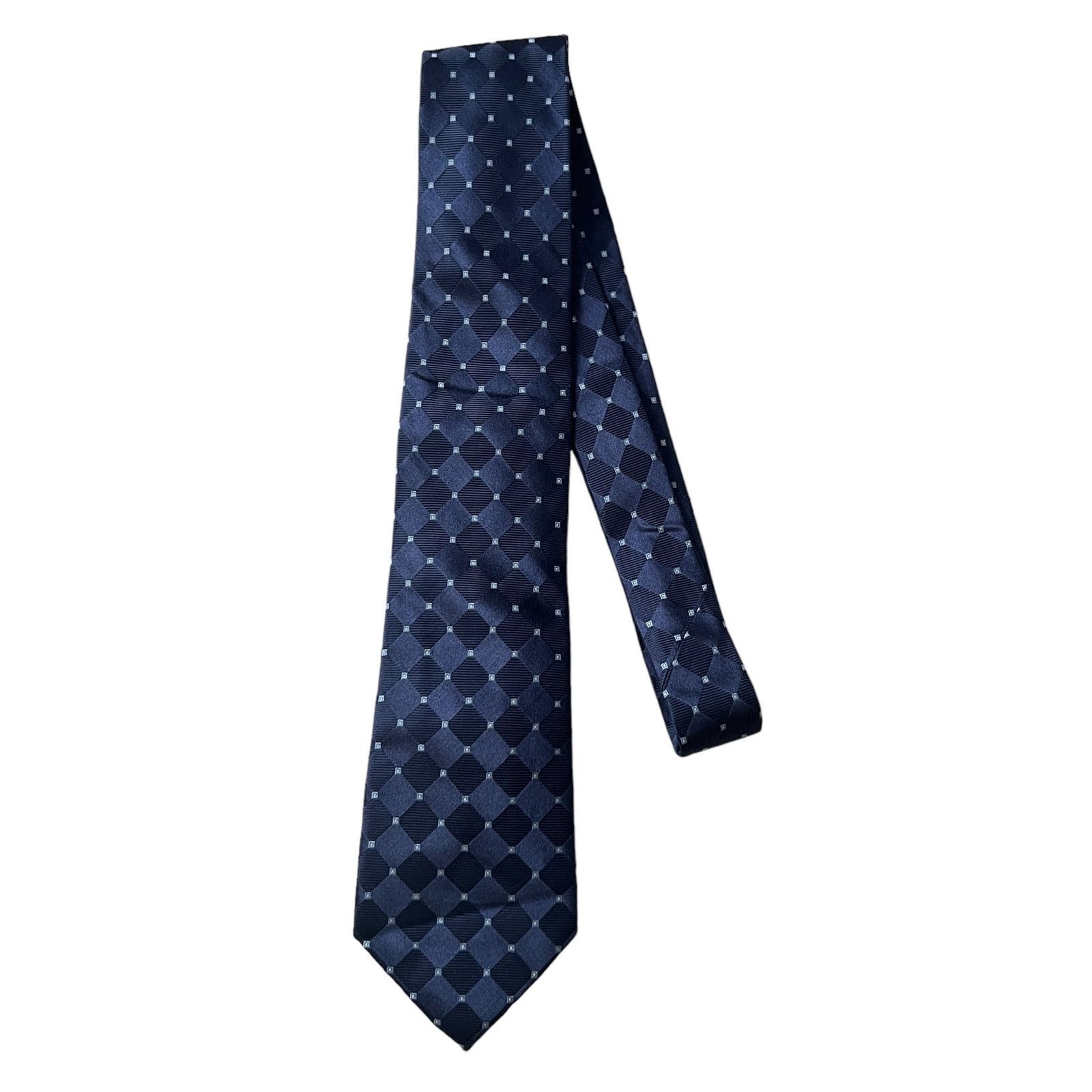 Nautica Nautica Navy Blue Diamond Square Geometric Lattice Silk Tie Size ONE SIZE - 3 Thumbnail