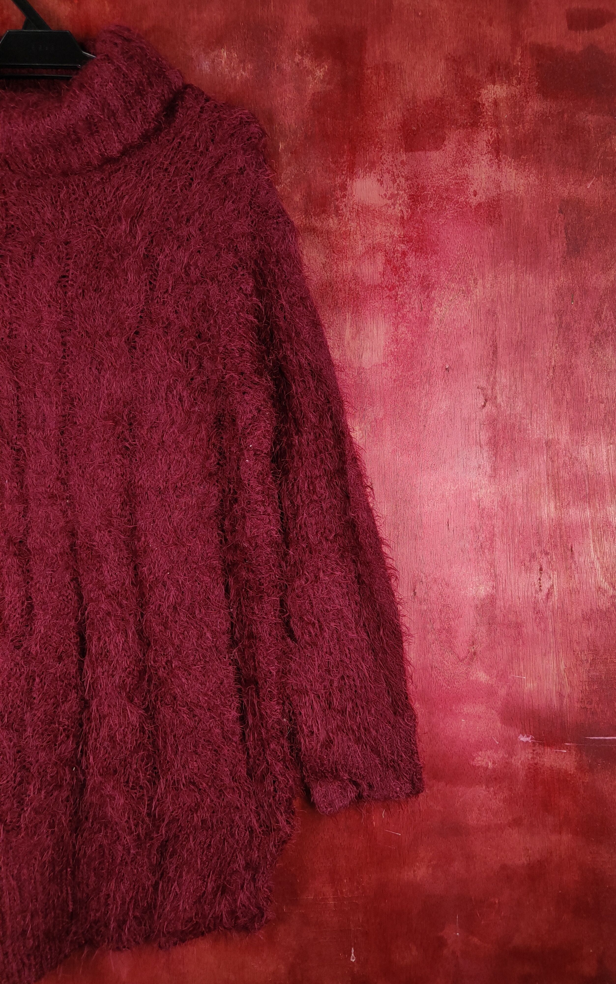 Aran Isles Knitwear Jalassio Maroon Shag Shaggy Fur Mohair Knitwear #S1943 Size L / US 10 / IT 46 - 5 Thumbnail
