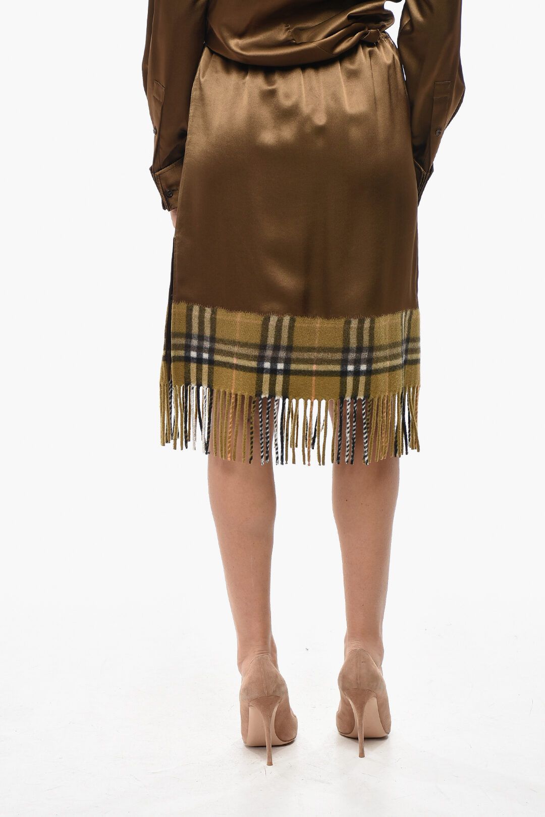 Burberry og1mm1225 Satin Midi Skirt in Brown Size 28" / US 6 / IT 42 - 2 Thumbnail