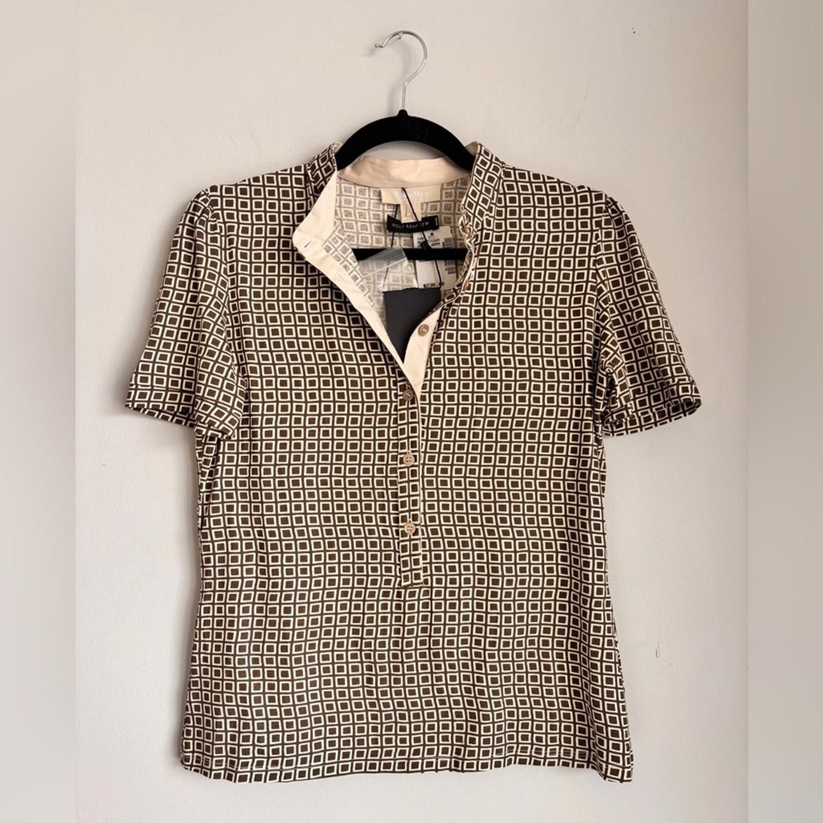 Designer S' MaxMara Geometric Brown Button Up Short Sleeve Shirt. Size L / US 10 / IT 46 - 1 Thumbnail