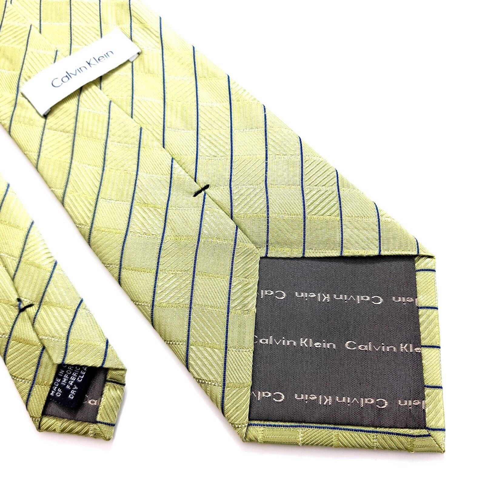 Calvin Klein Calvin Klein Lime Green Blue Woven Plaid Wide Silk Tie Size ONE SIZE - 5 Thumbnail