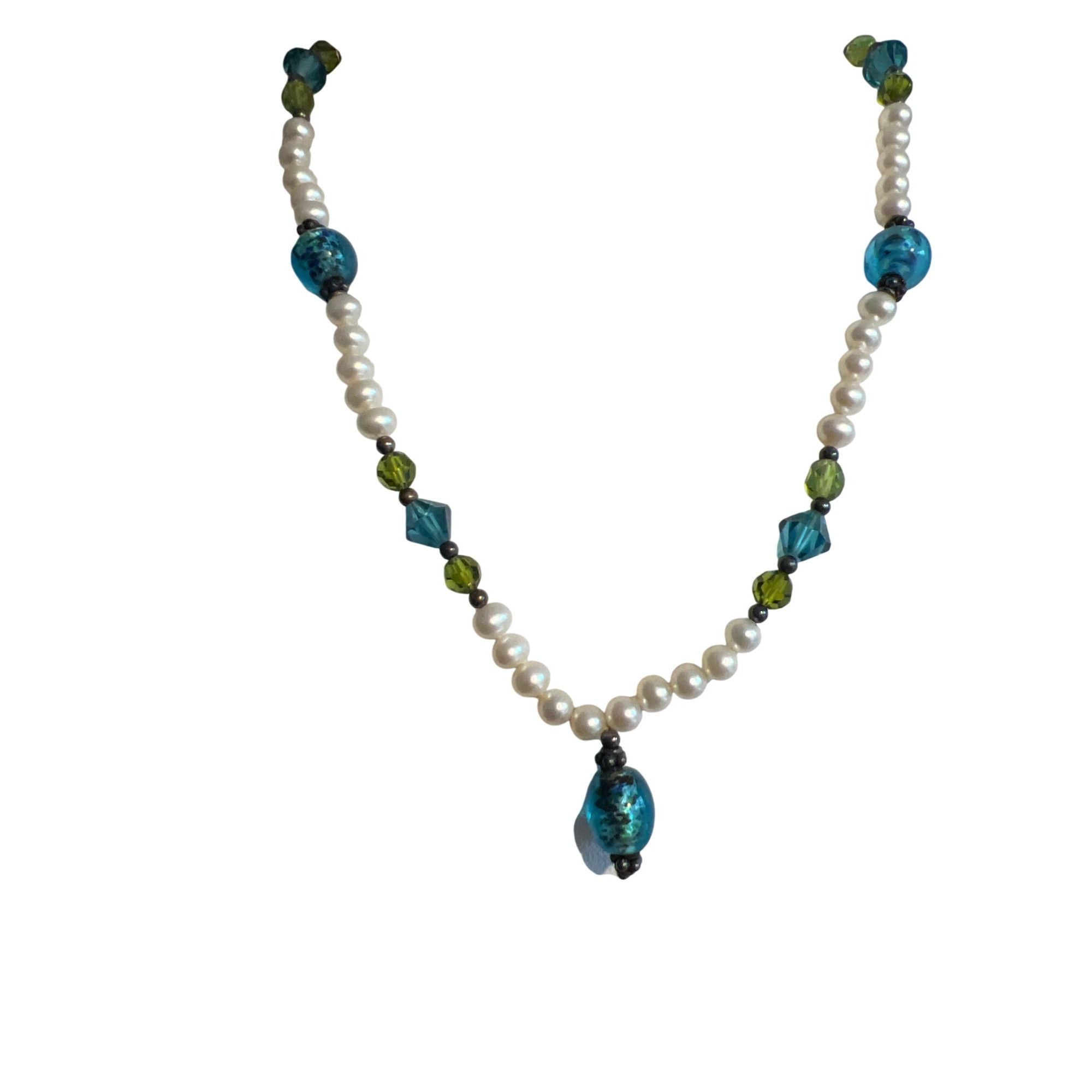 Other Vtg Sterling Silver Pearl Glass Crystal Necklace Toggle Clas Size ONE SIZE - 1 Thumbnail