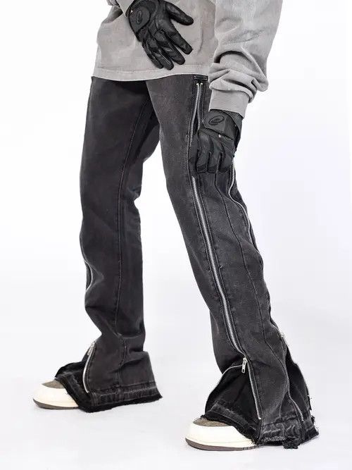 VIBE function fade washed zipper flared jeans