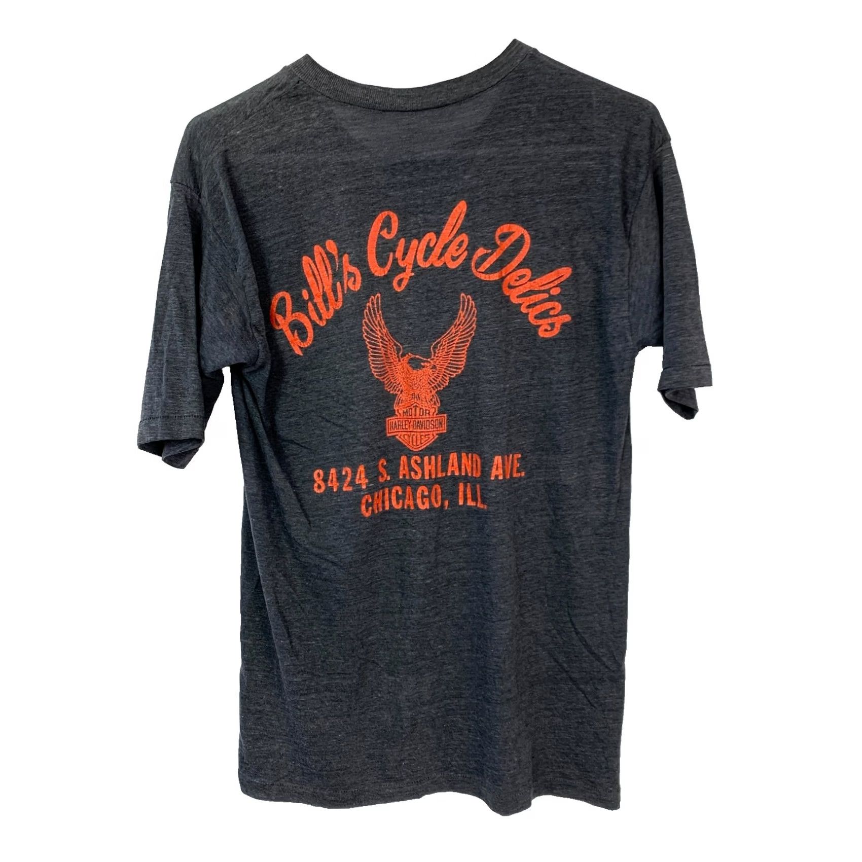 Harley Davidson Vtg 70s Harley-Davidson Bill's Cycle Delics Chicago T-Shirt Large Healthknit A Shirt Mens Gray 70s Graphic Print Logo Vintage 1970s Size US L / EU 52-54 / 3 - 2 Thumbnail