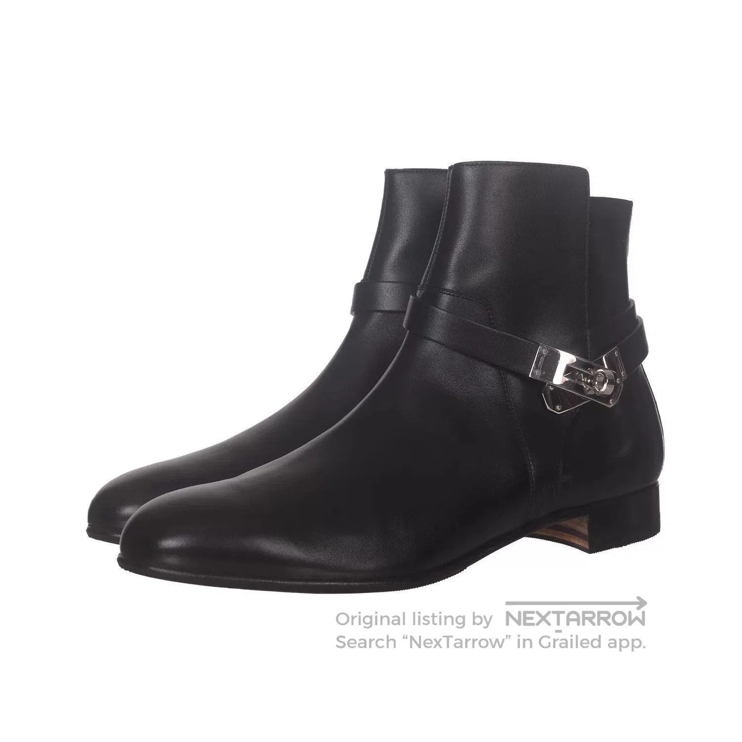 Hermes Black Leather Ankle Boots with Buckle Accent. Size US 8 / EU 41 - 1 Thumbnail