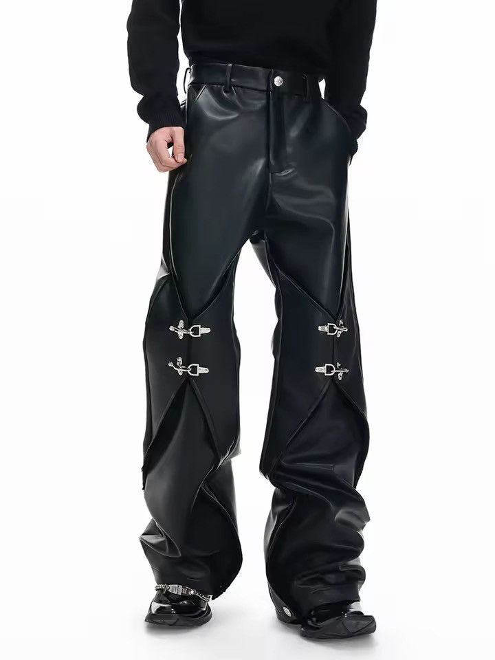 Jean Long Black Pu Leather Straight Pants Size US 29 - 12 Thumbnail