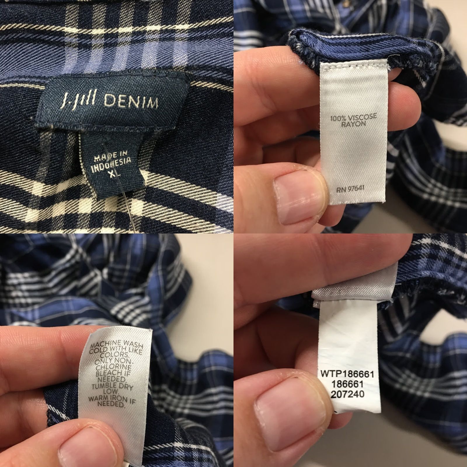 J. Jill J Jill Shirt Womens XL Blue Plaid Collared Button-Up 3/4 Sleeve Pocket Casual Size XL / US 12-14 / IT 48-50 - 9 Thumbnail