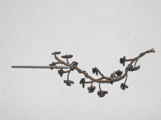 Designer Abstract Brass and Grey Freshwater Pearl Tree Branch Pin Size ONE SIZE - 4 Thumbnail