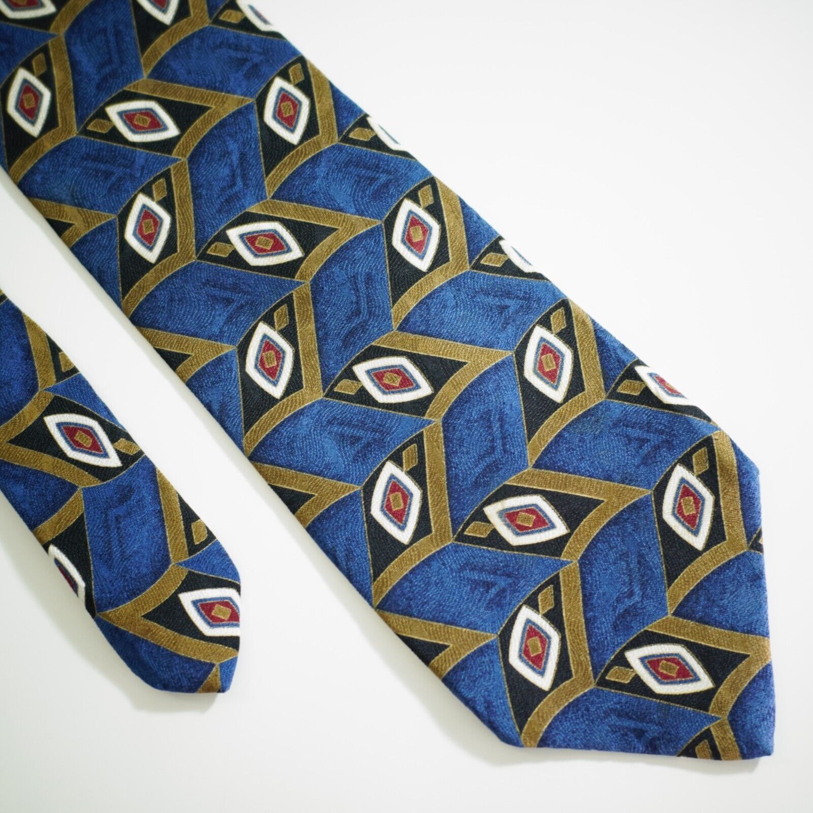 Vintage Harve Benard Blue Tan Geometric Abstract Jacquard Print Silk Size ONE SIZE - 1 Thumbnail