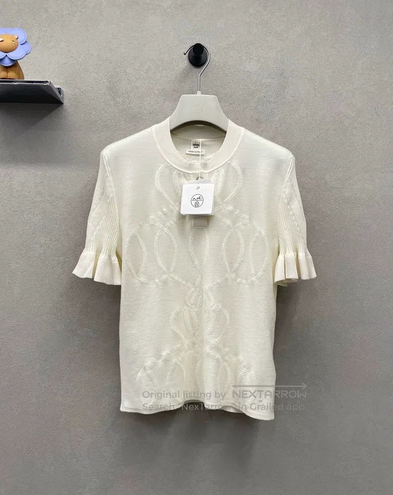Hermes Hermes White chain gem button short-sleeved sweater Size XS / US 0-2 / IT 36-38 - 1 Thumbnail